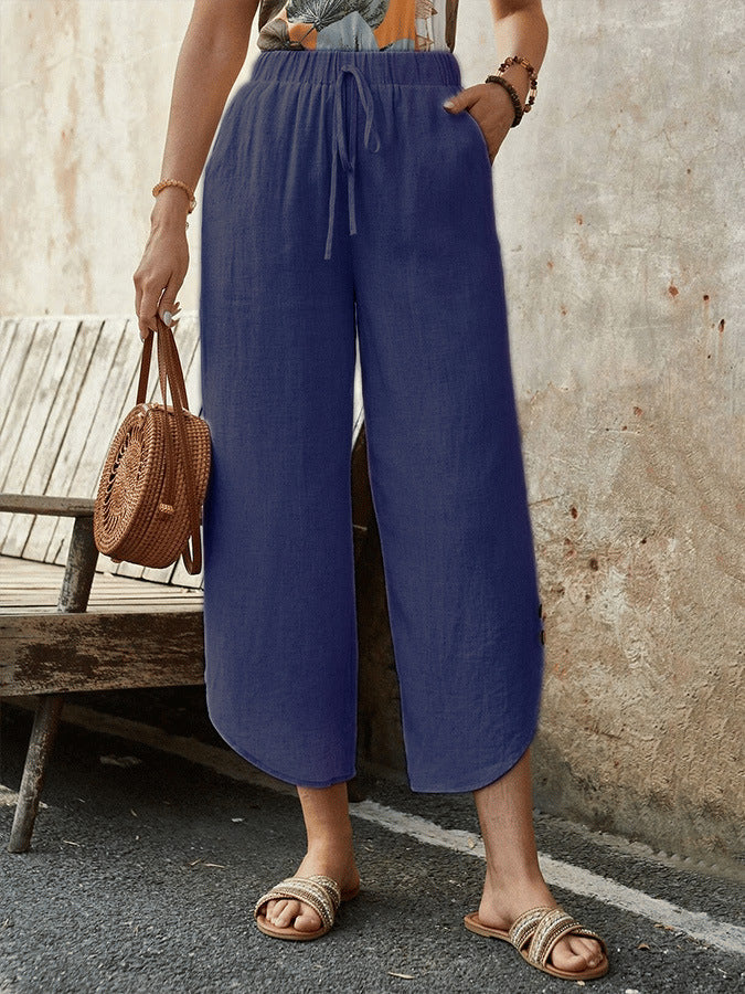 🌿 Women's Cotton-Linen Cropped Drawstring Pants