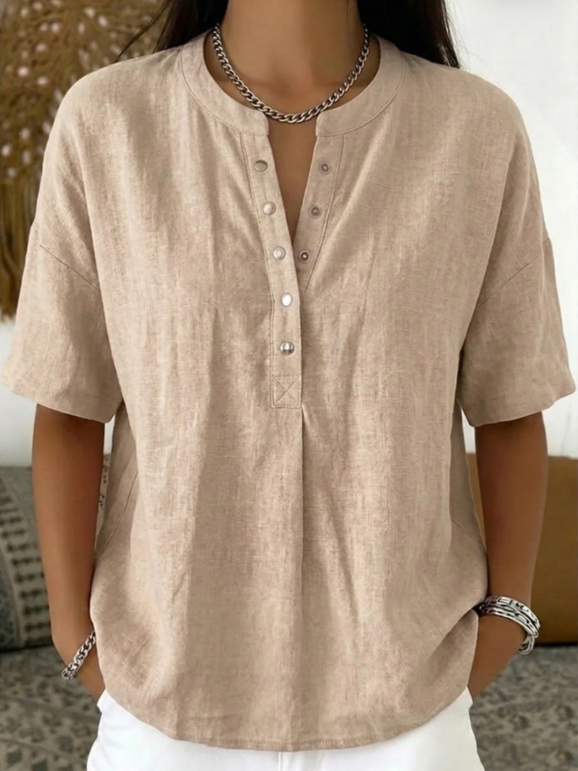 Women's Solid Color Loose-Fit Short-Sleeve Pullover Top