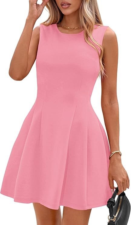 Sleeveless Solid Color Pleated Dress | Flared Midi Casual