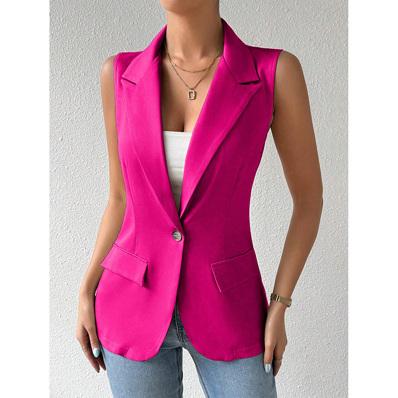Women's Sleeveless Open-Front Vest Blazer – Work & Office Jacket