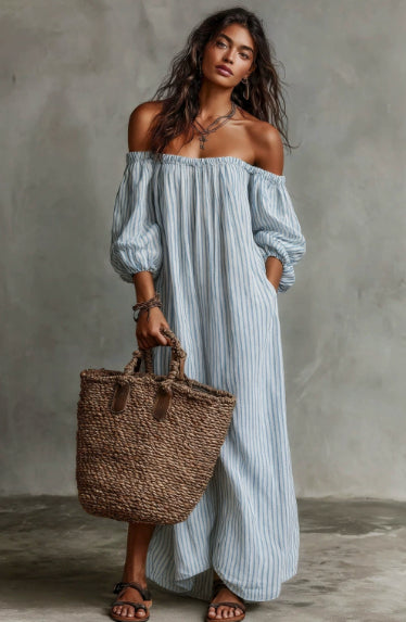 Women's Off-Shoulder Long-Sleeve Maxi Dress