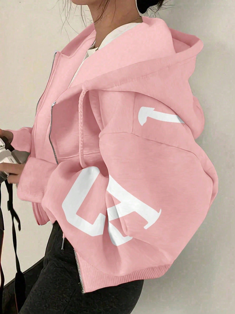 Women’s Zip-Up Printed Sweatshirt – Long Sleeve Casual Jacket