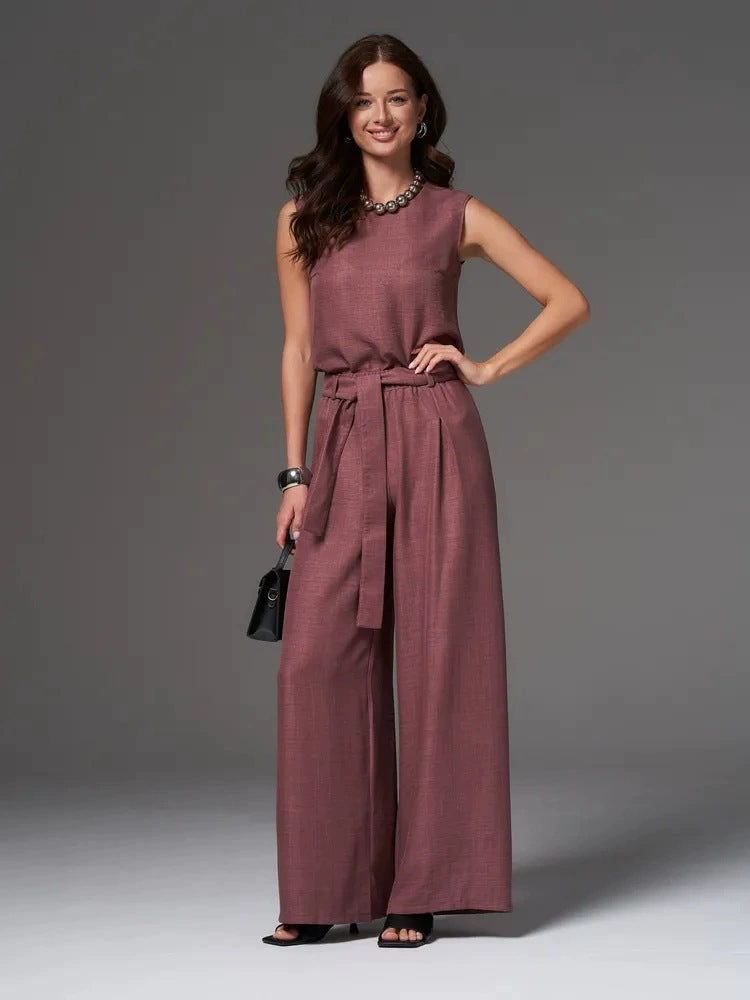 Sleeveless Cotton-Linen Wide-Leg Pants Set – 4 Colors, S–2XL