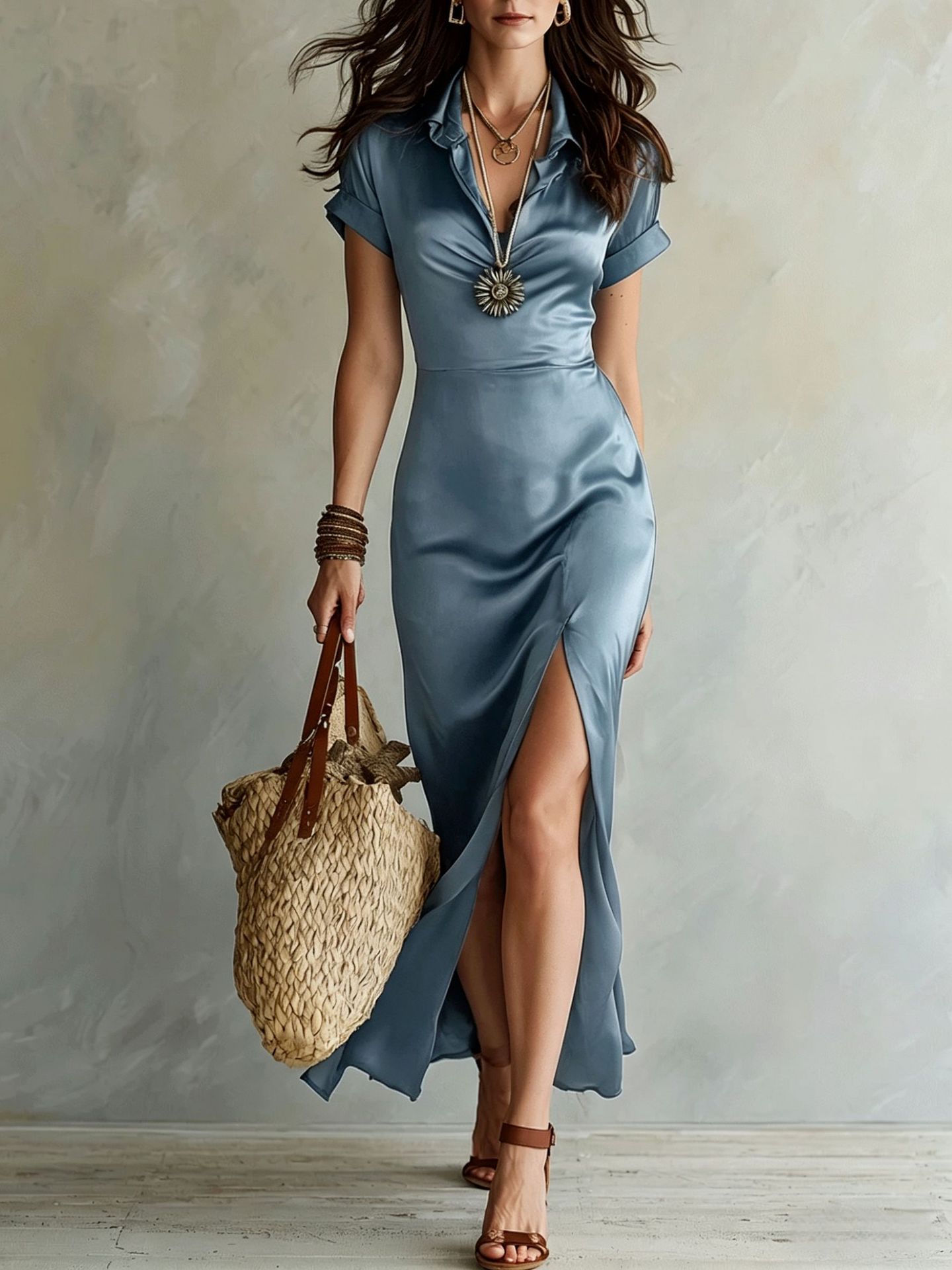 Women's High-Waist Slim-Fit Slit Maxi Dress