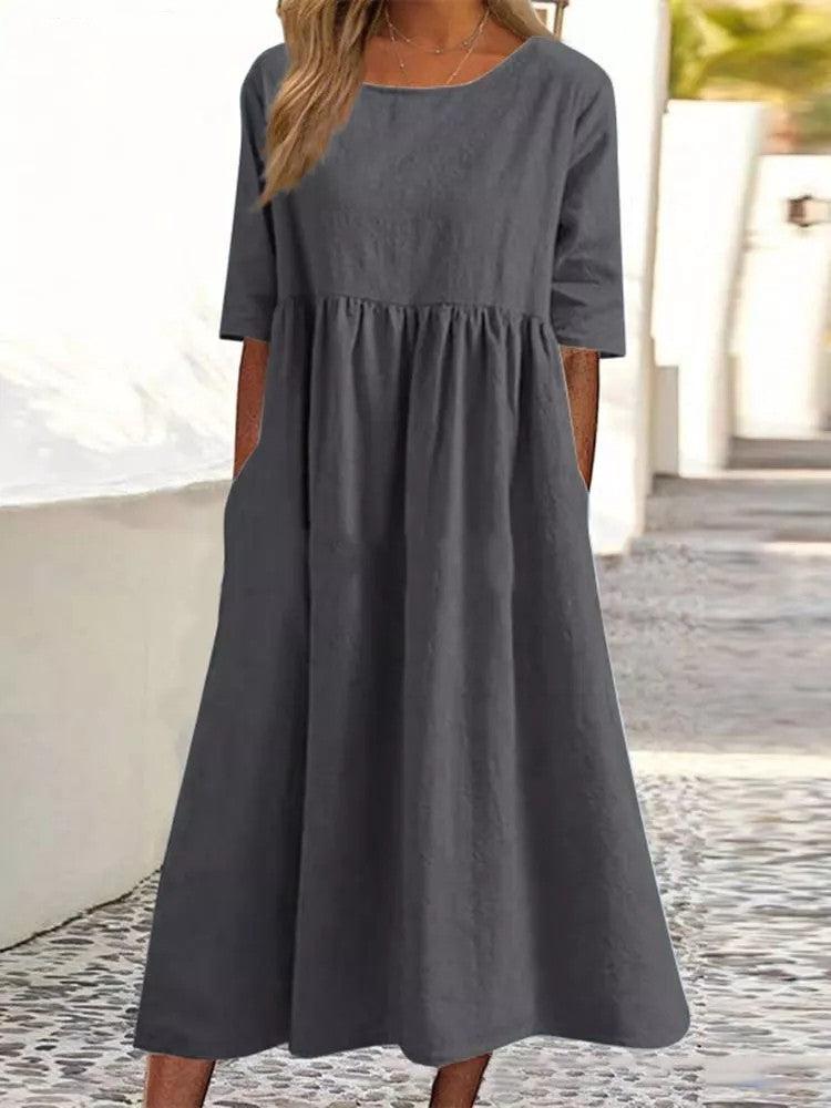 Plus Size Midi Dress | Round Neck Pocket Dress