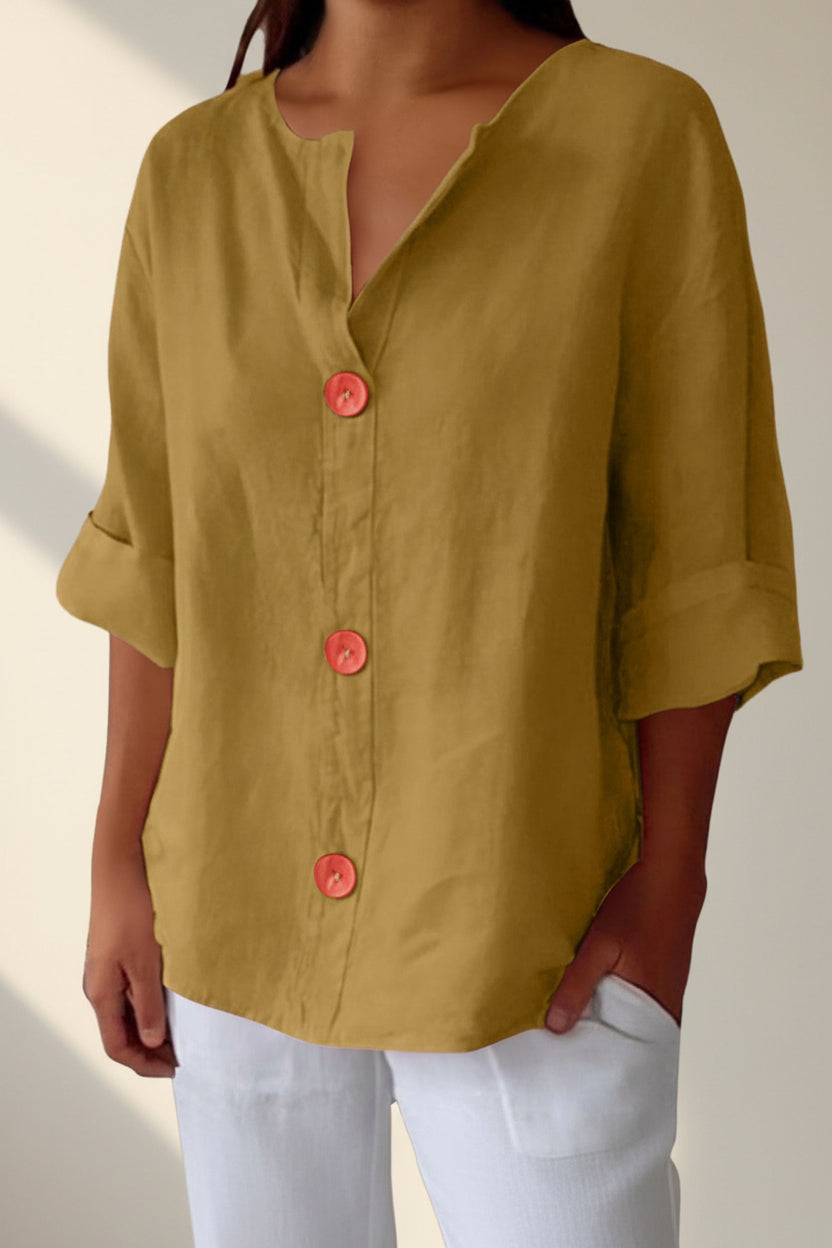 Women's V-Neck Buttoned Blouse