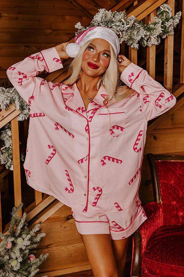 Women’s Satin Santa Claus Pajama Set | Christmas Print Two-Piece Loungewear