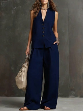 Women's Sleeveless Vest & Wide-Leg Pants Two-Piece Set – 10 Colors XS–3XL