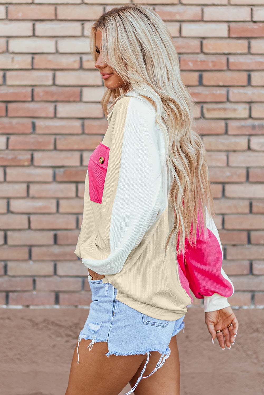 Kehlani Ribbed Collared Oversized Sweatshirt