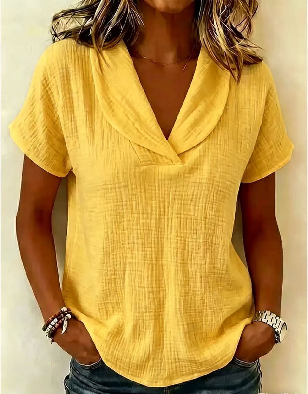 Women's Knitted Short-Sleeve Butterfly Collar Top