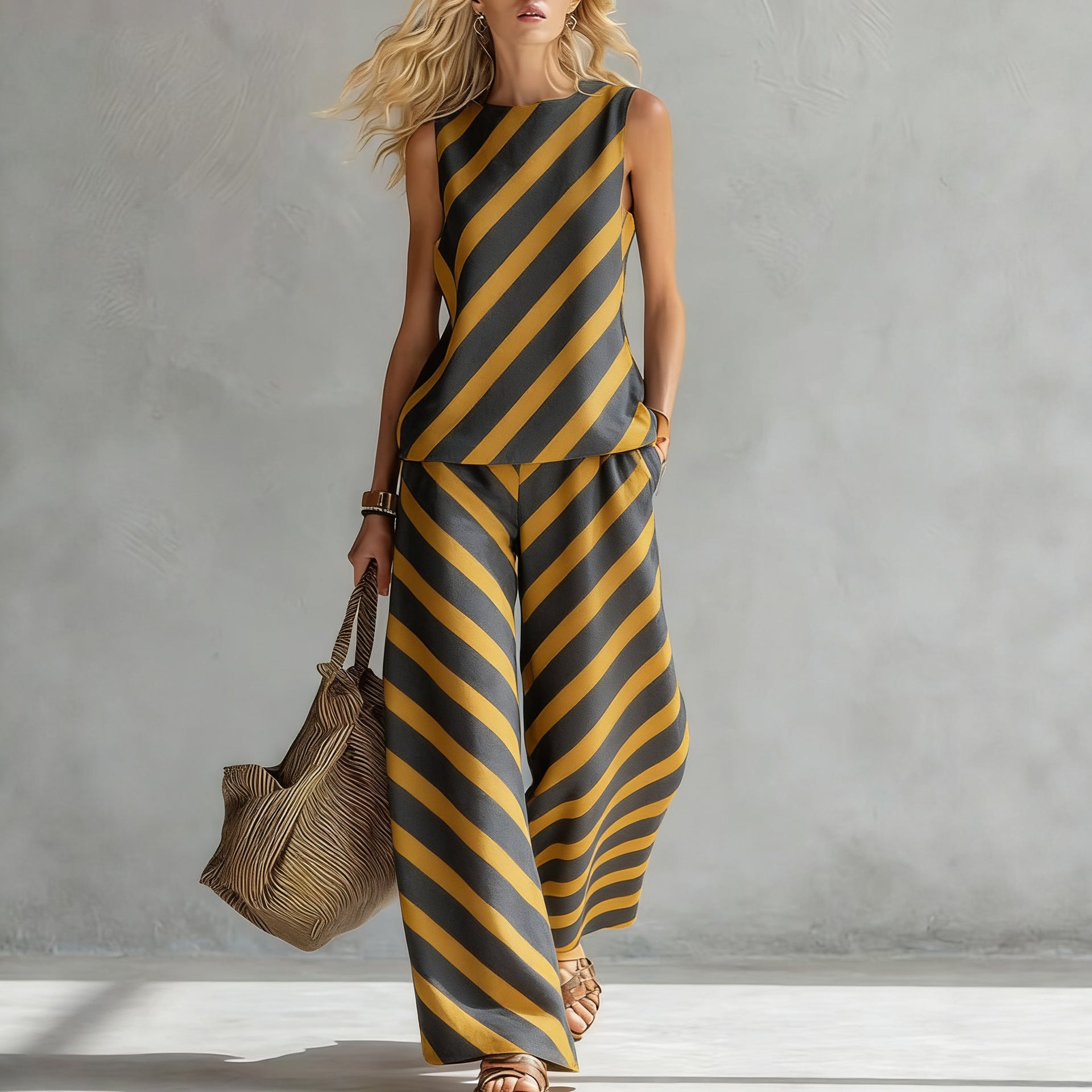 Women's Sleeveless Printed Tank Top & Wide-Leg Pants Two-Piece Set