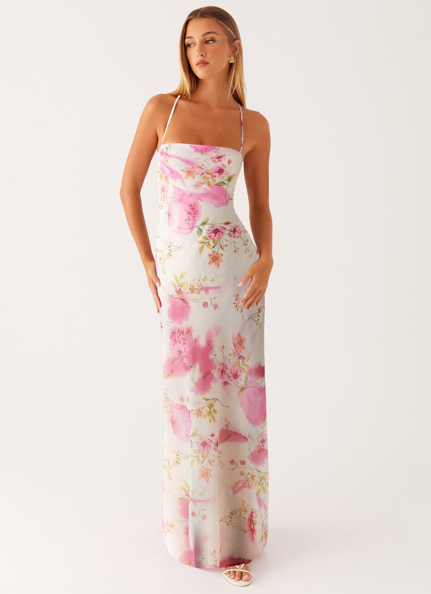 Printed Sleeveless Strap Bodycon Maxi Dress | High Waist