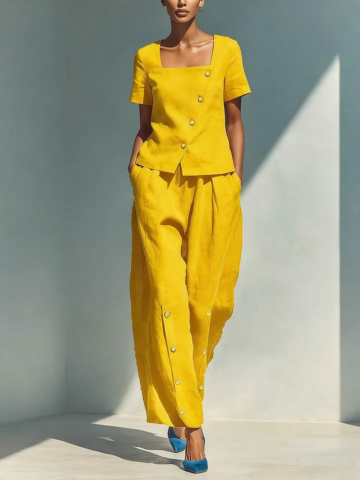 Women's Loose Short-Sleeve Top & High-Waist Pants Set – Plus Size Friendly
