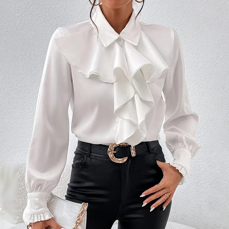 Women’s Ruffled Collared Blouse | Long Sleeve Dressy Work Top