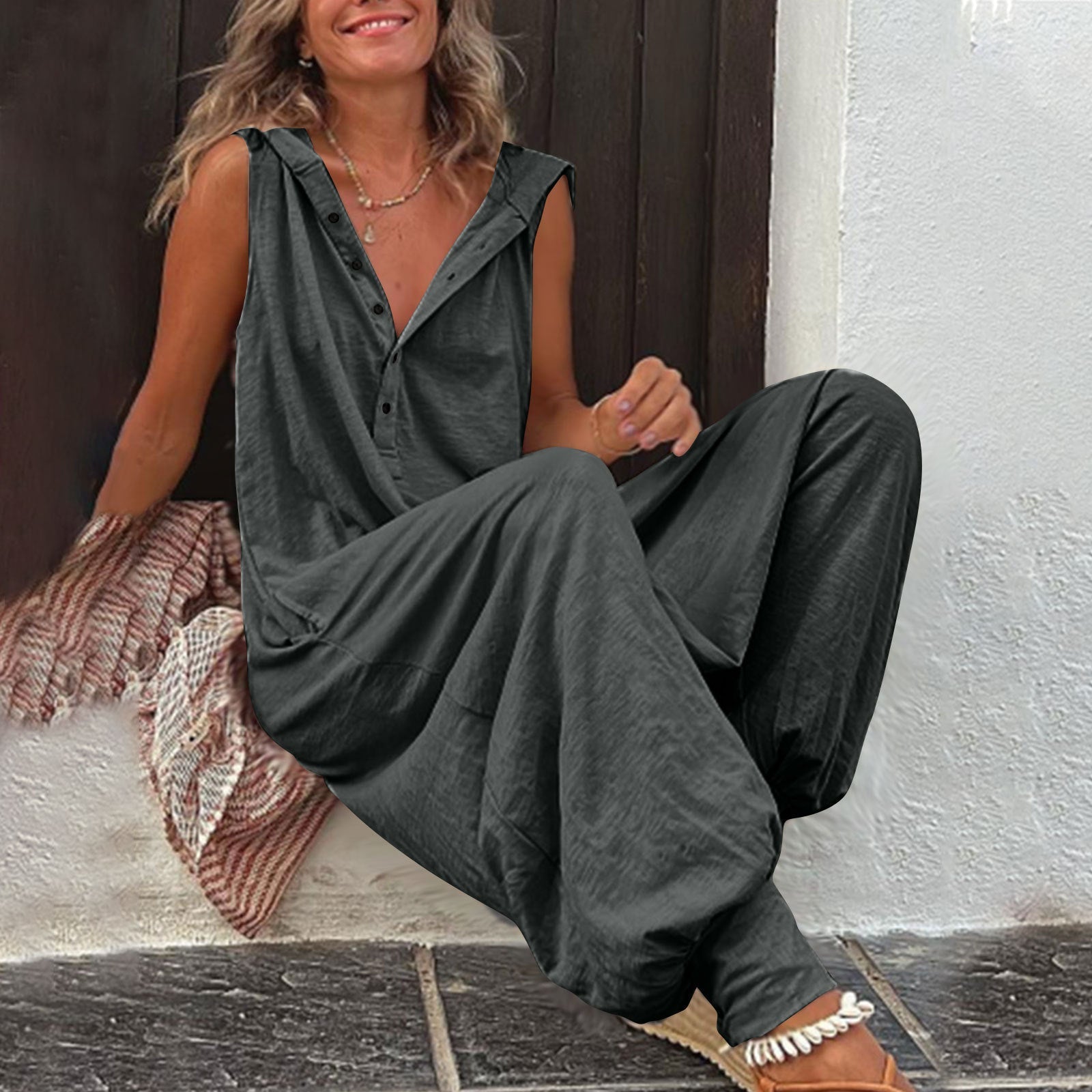Women’s Sleeveless Hooded Relaxed Fit Jumpsuit