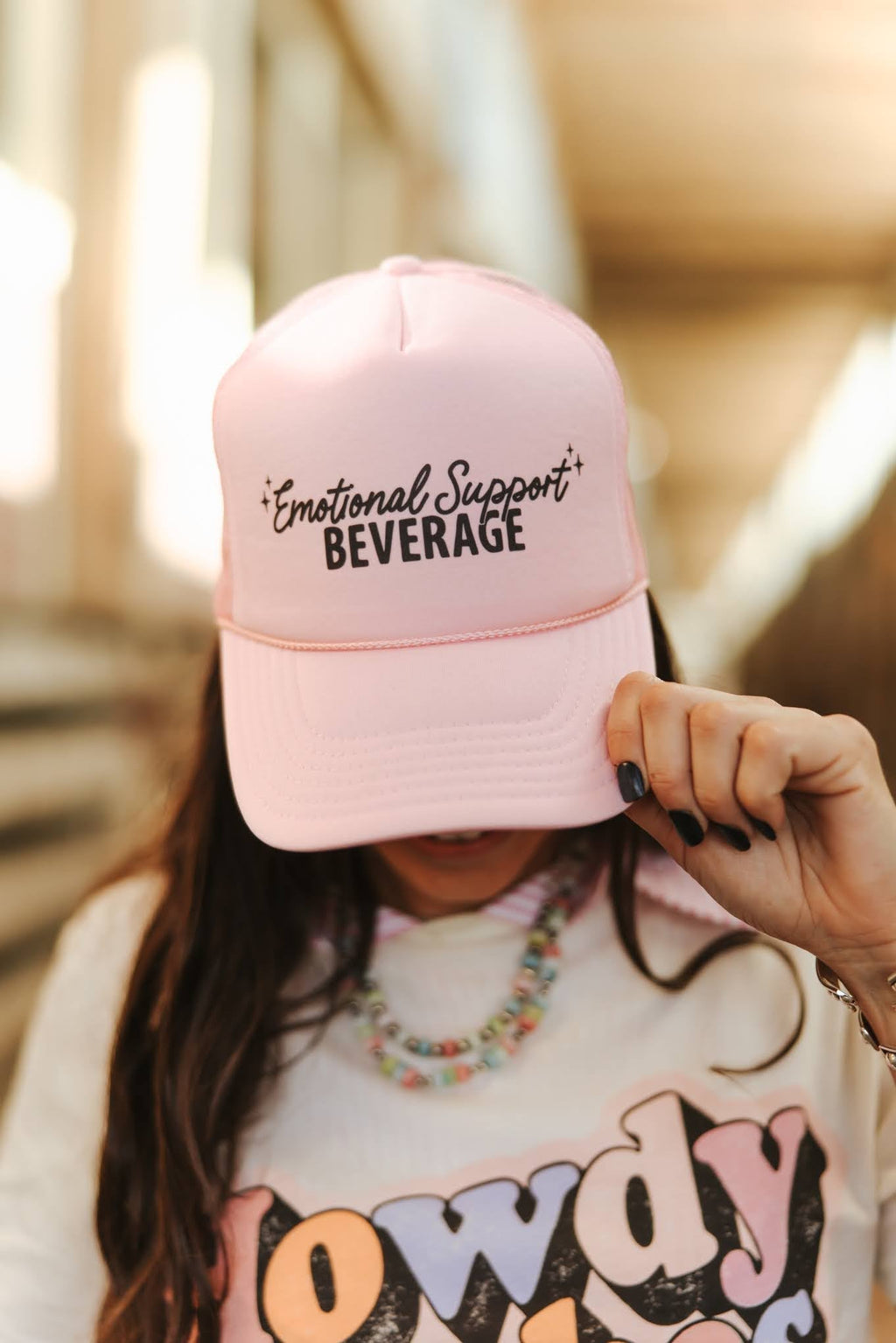 Emotional Support Beverage Pink Trucker Hat