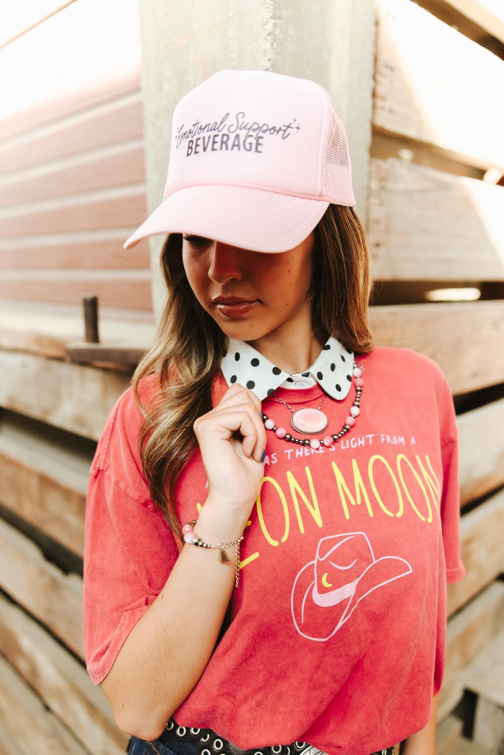 Emotional Support Beverage Pink Trucker Hat