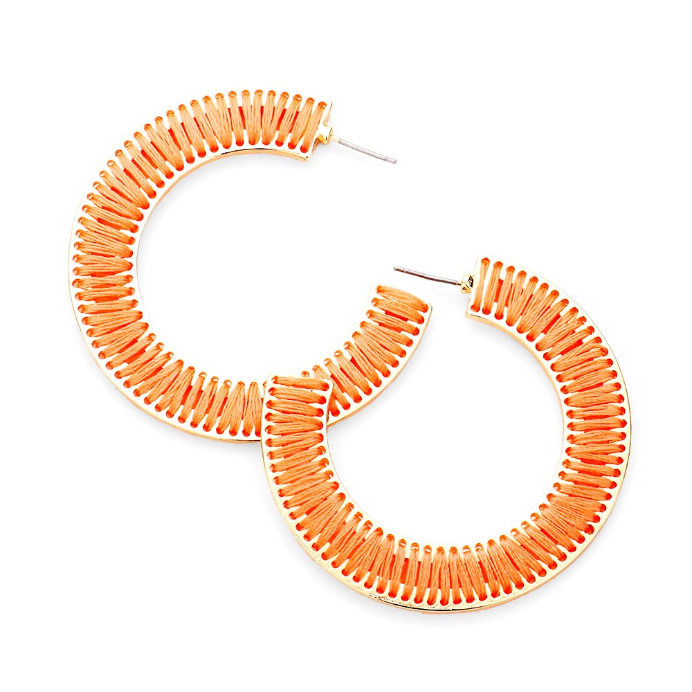 Erin Multiple Color Thread Stitched Wrapped Tassel Lace Trim Half Hoop Stud Earrings