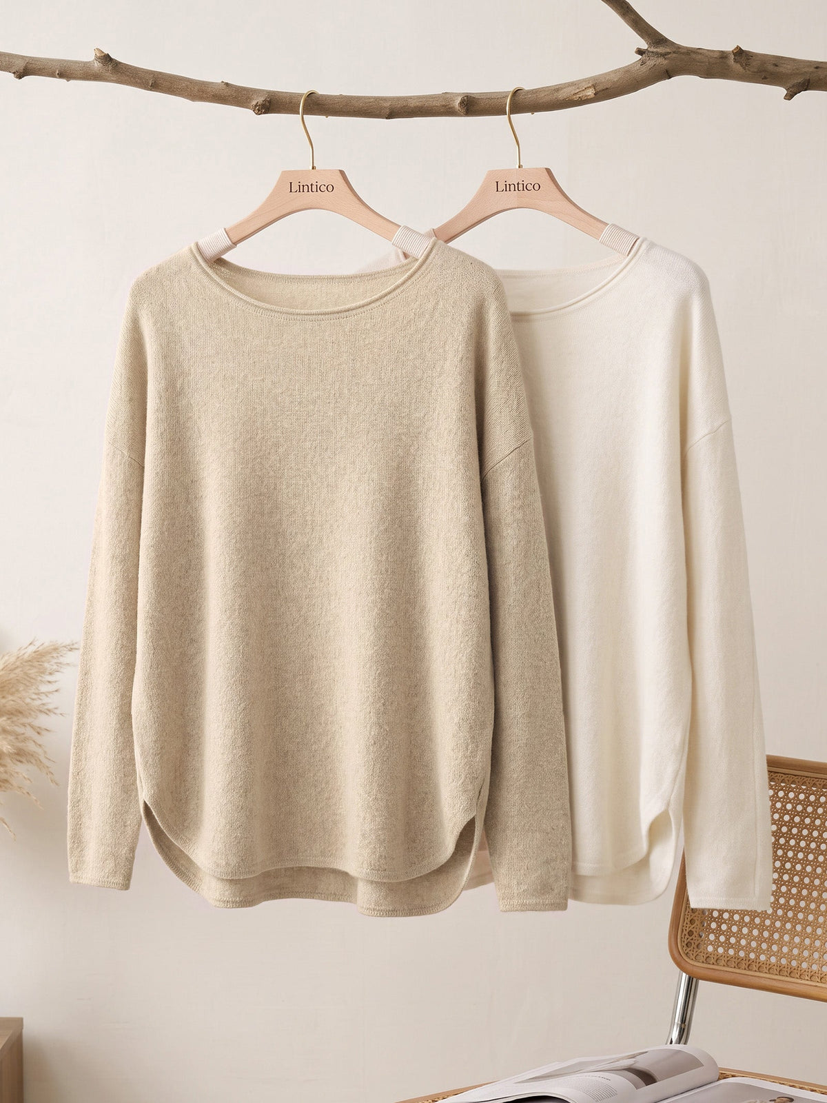 100% Mongolian Cashmere Hand-Finished Rolled Edge Knit Top AMARA