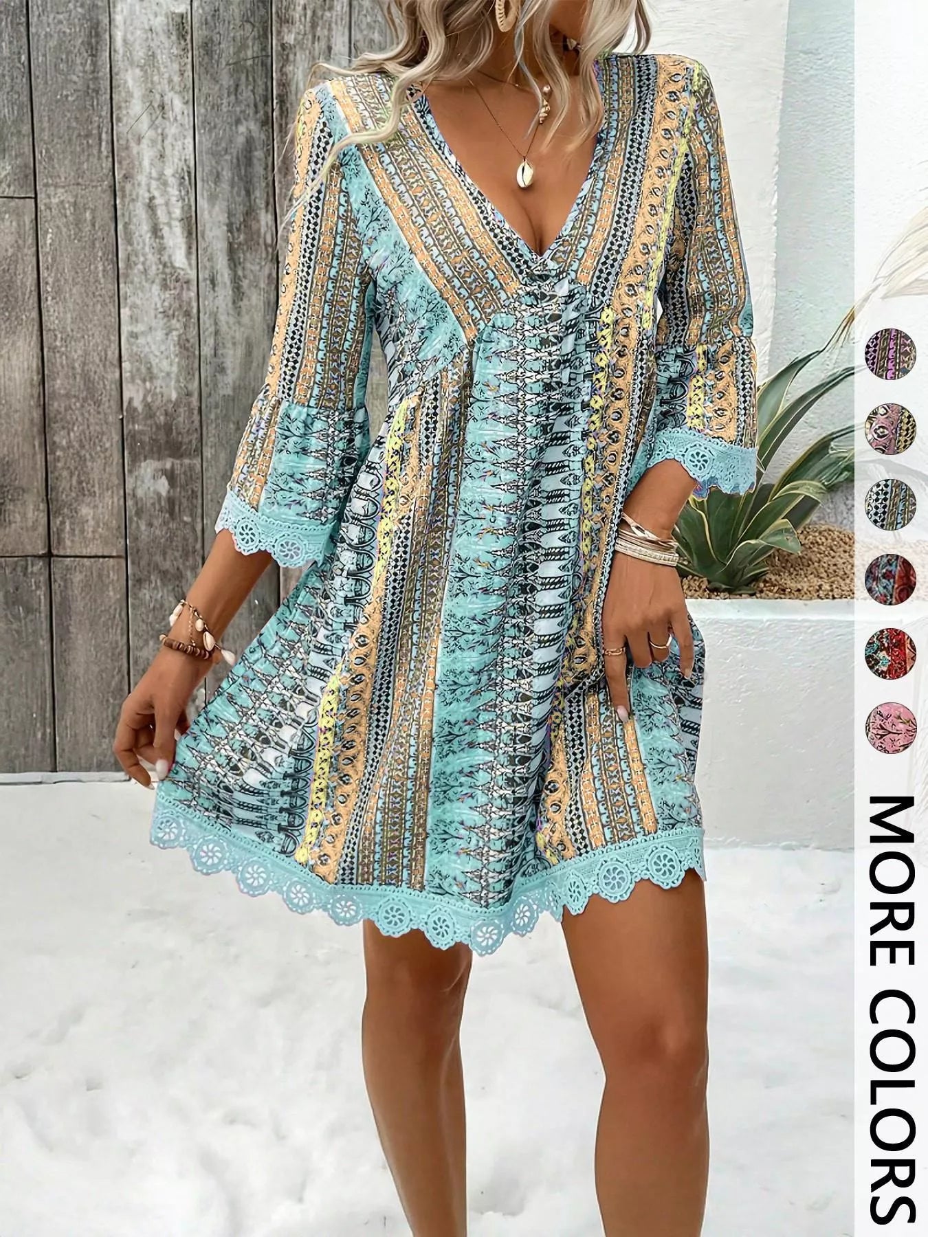 Printed V-Neck A-Line Dress