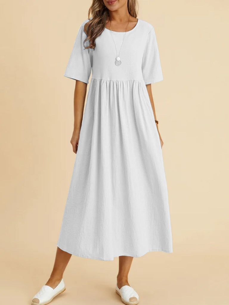 Plus Size Midi Dress | Round Neck Pocket Dress