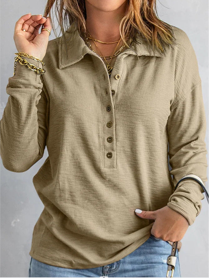 Women's Loose Fit Long Sleeve Knit Top – Button Detail, S–5XL