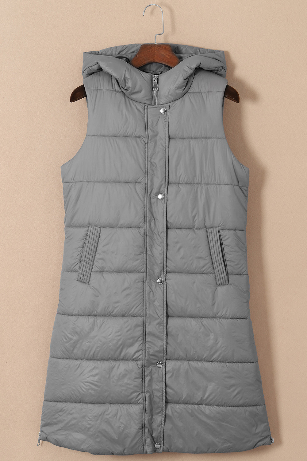 Black Hooded Long Quilted Vest PLUS Coat