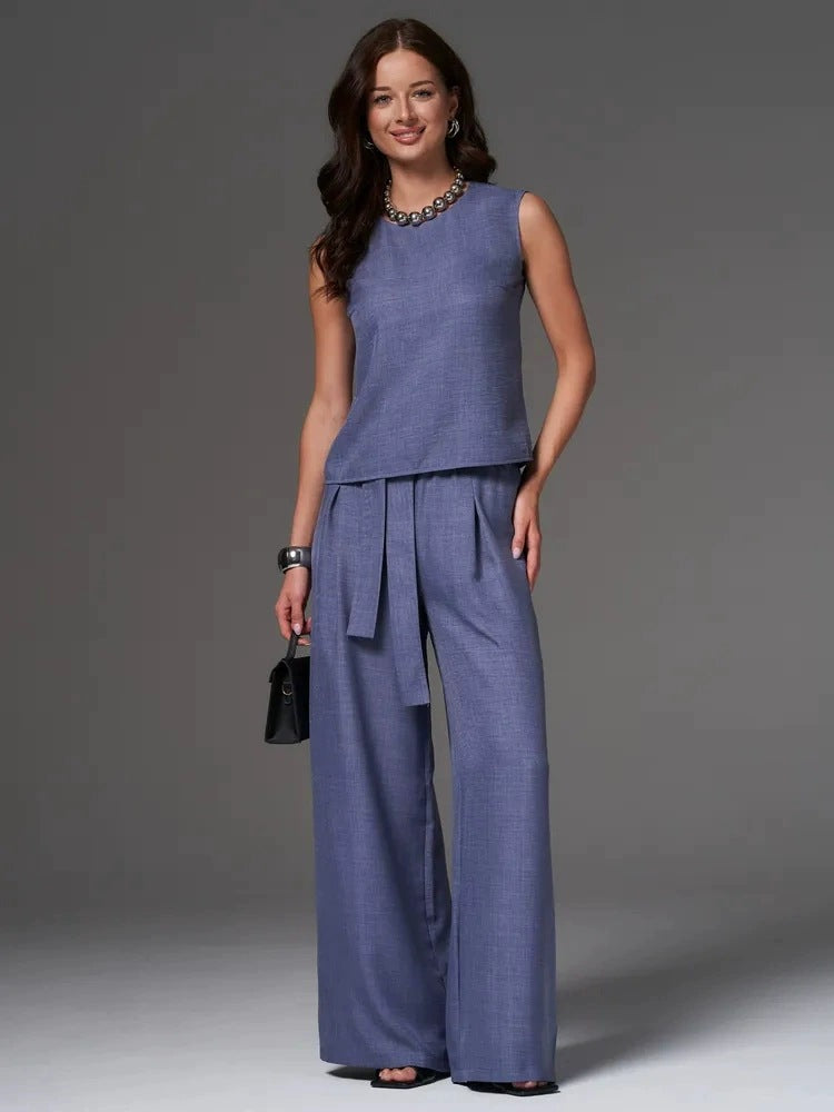 Sleeveless Cotton-Linen Wide-Leg Pants Set – 4 Colors, S–2XL