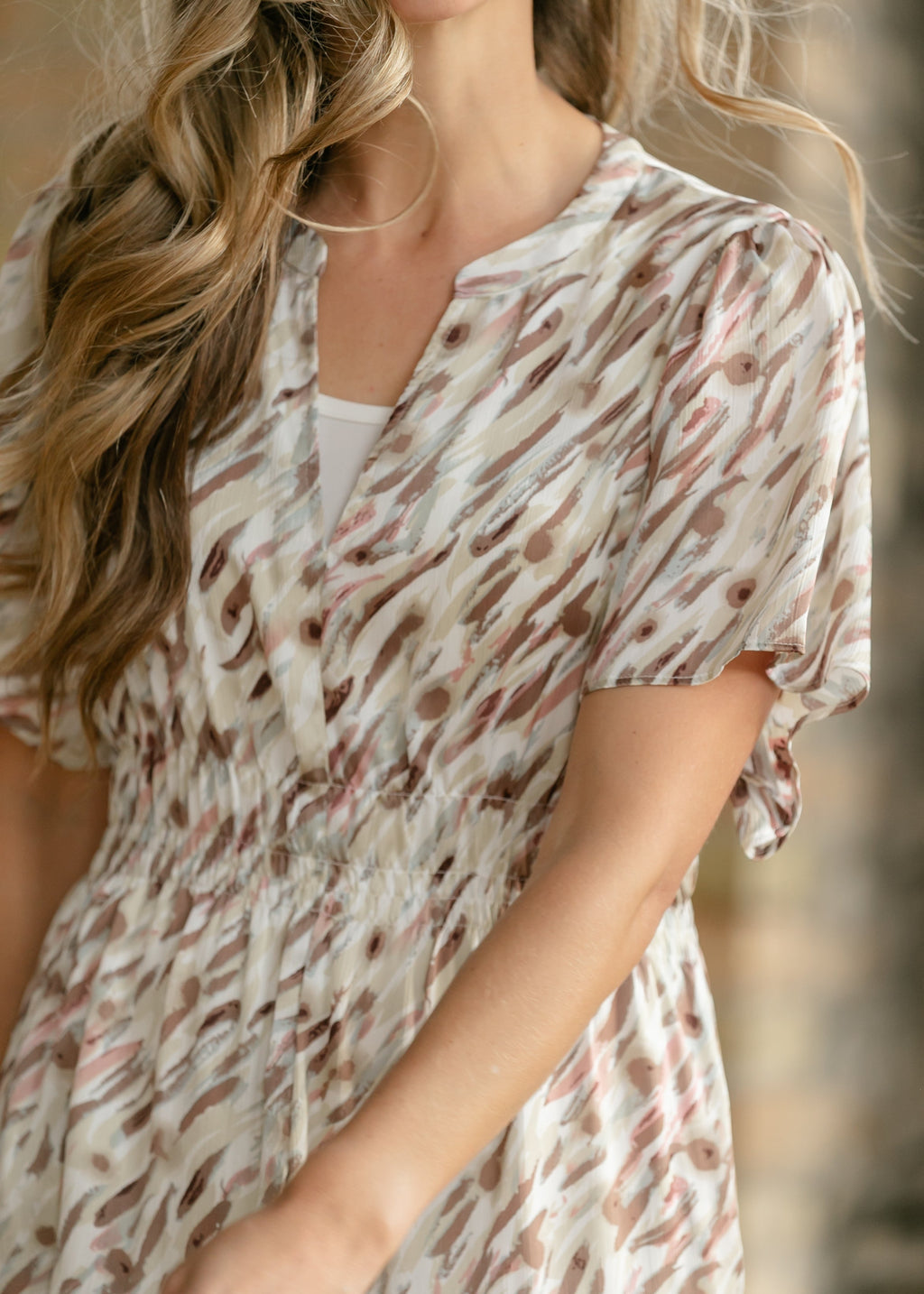Gina Pink Abstract Short Sleeve Midi Dress - FINAL SALE