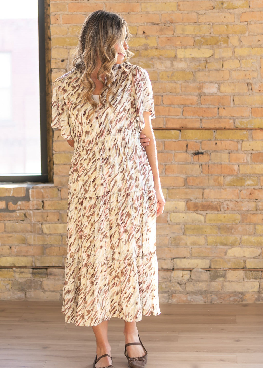 Gina Pink Abstract Short Sleeve Midi Dress - FINAL SALE