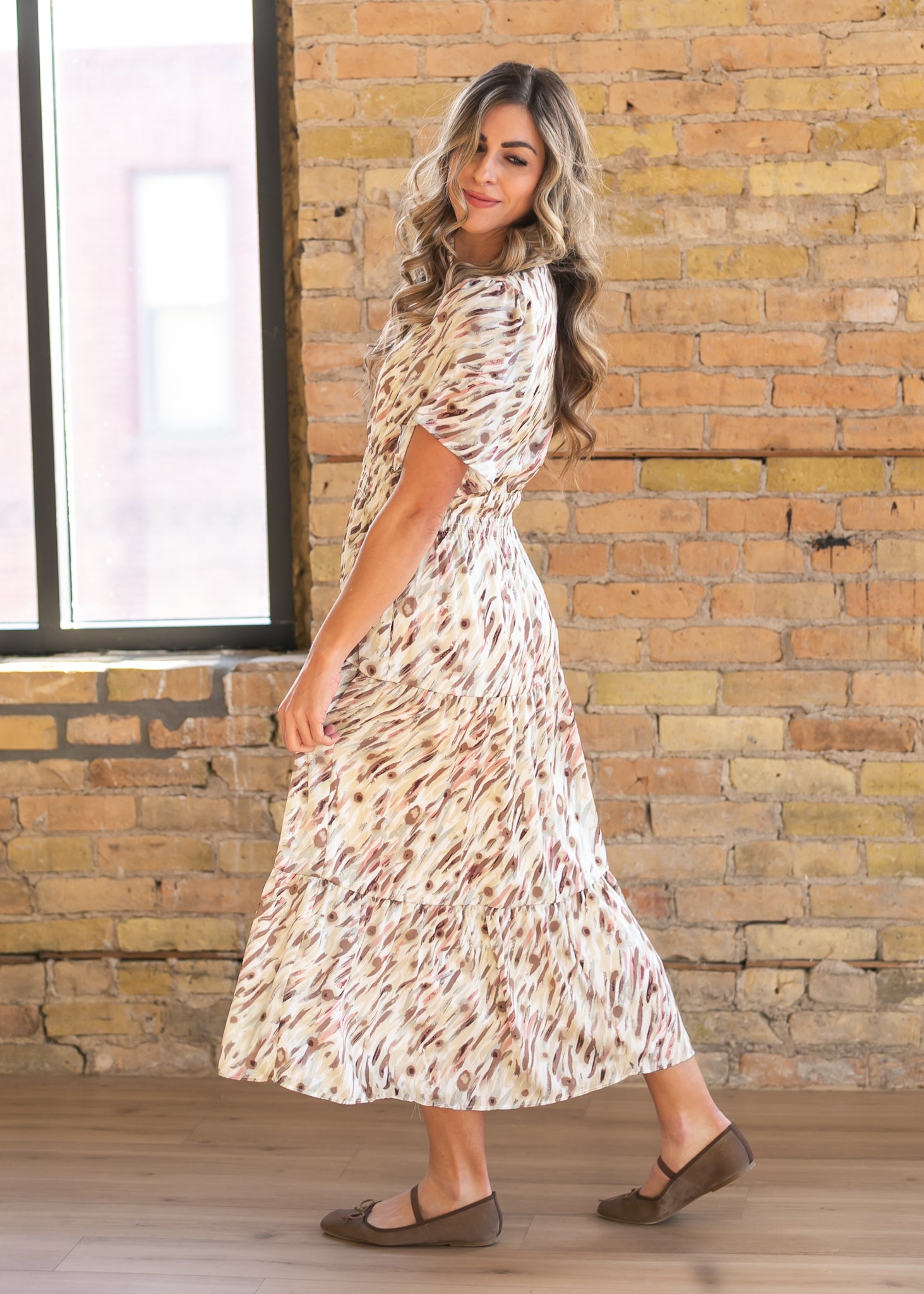 Gina Pink Abstract Short Sleeve Midi Dress - FINAL SALE