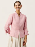 100% Linen Bow Cuff Stand Collar Jacket FINOLA