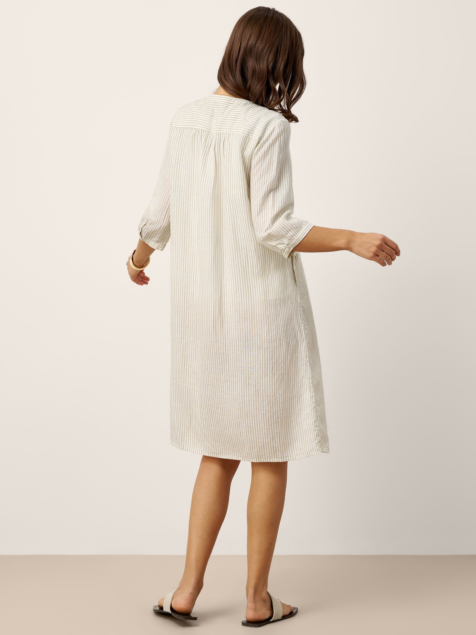 Linen-Lyocell Deconstructed Asymmetric Front Pleat Midi Dress EULALIE