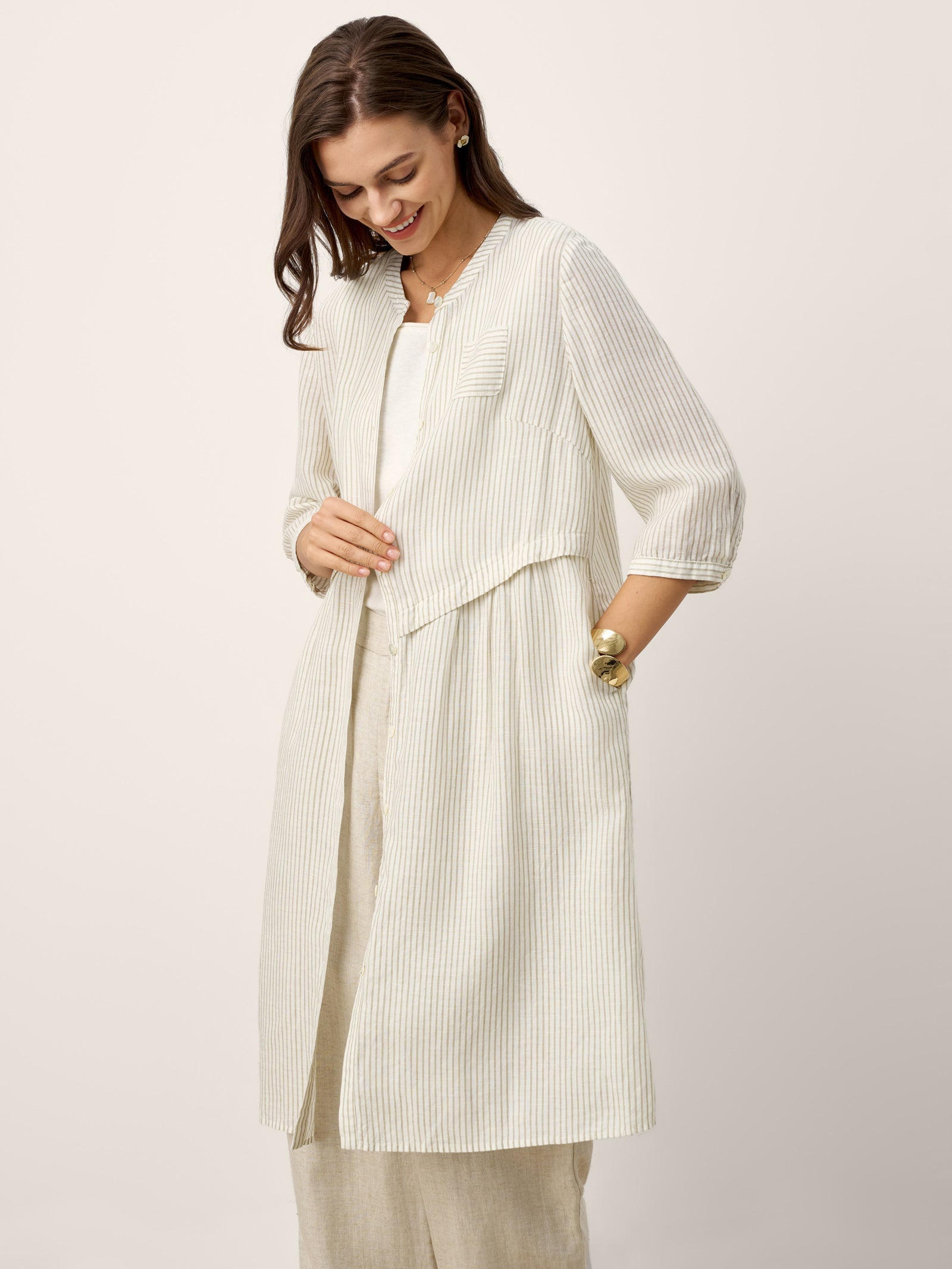 Linen-Lyocell Deconstructed Asymmetric Front Pleat Midi Dress EULALIE