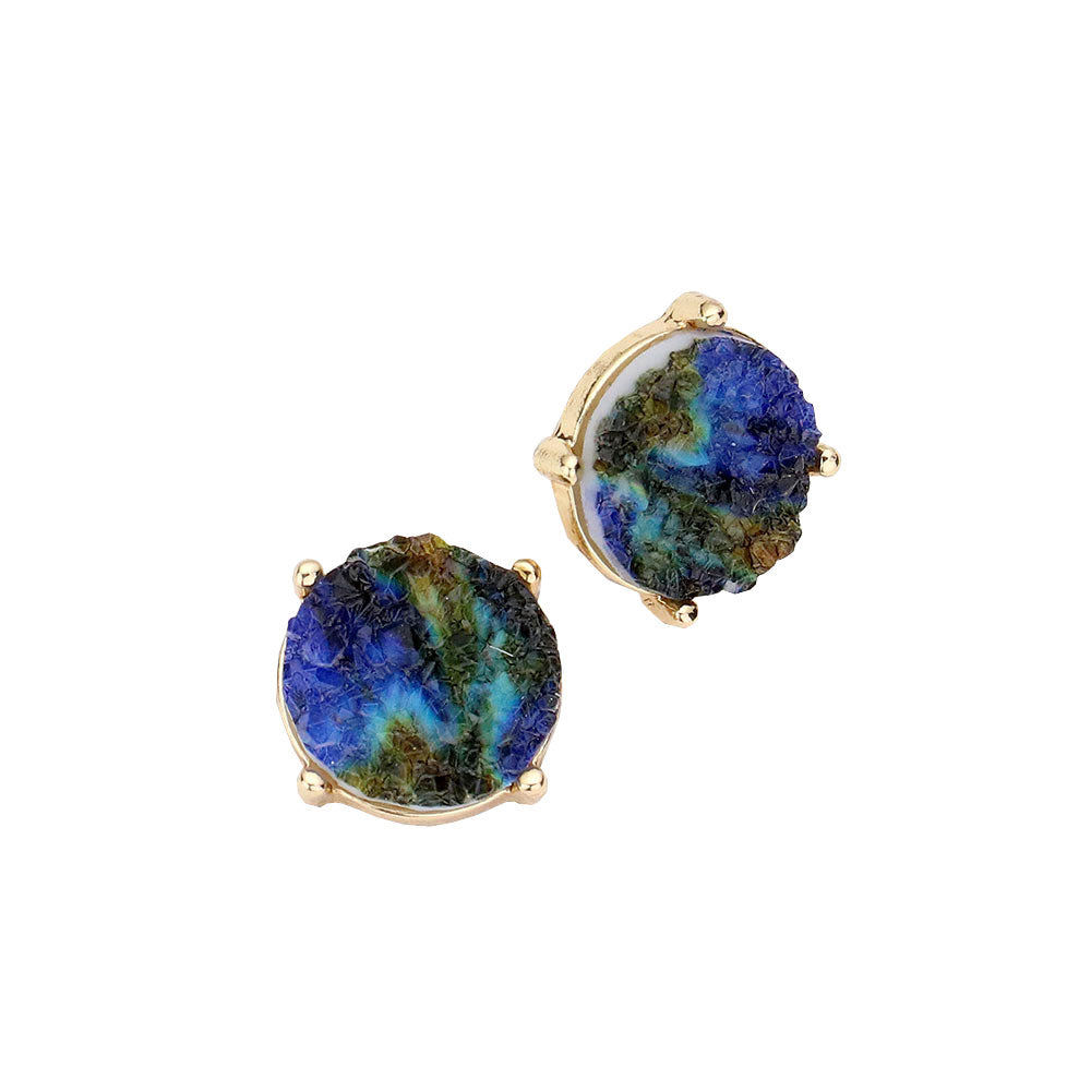 Round Druzy Stud Earrings