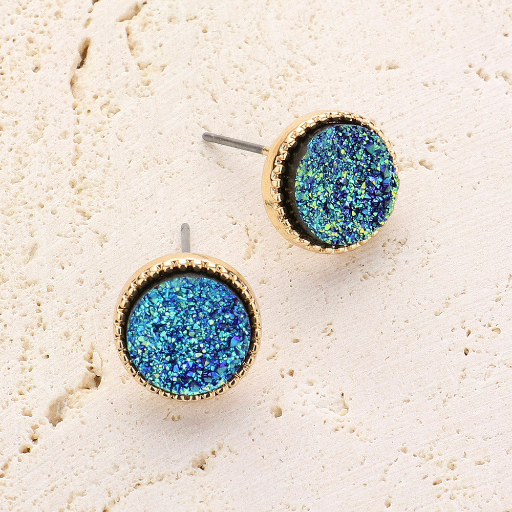 Round Druzy Stud Earrings