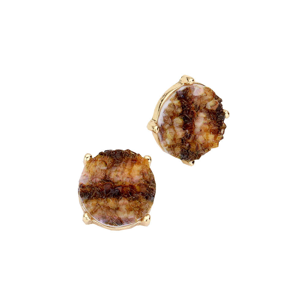 Round Druzy Stud Earrings