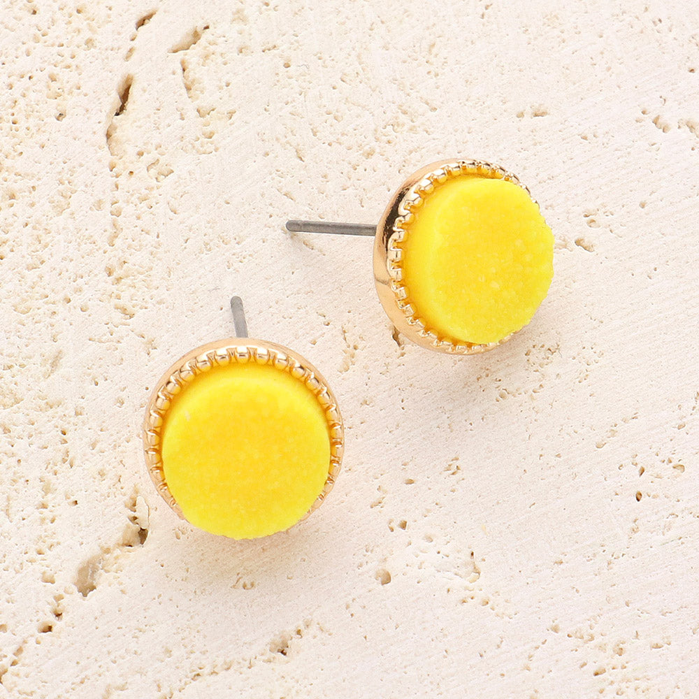Round Druzy Stud Earrings