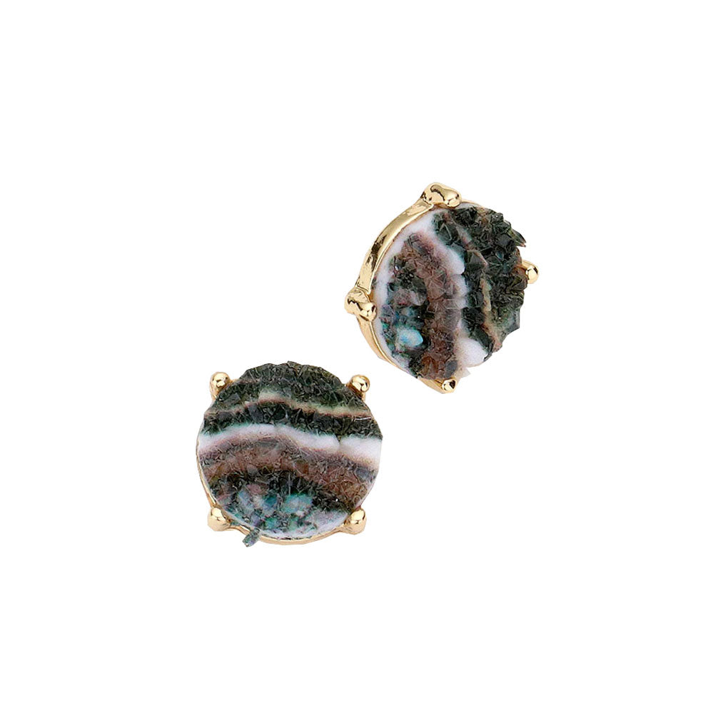 Round Druzy Stud Earrings