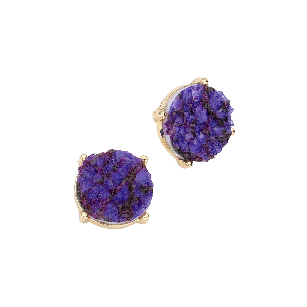 Round Druzy Stud Earrings