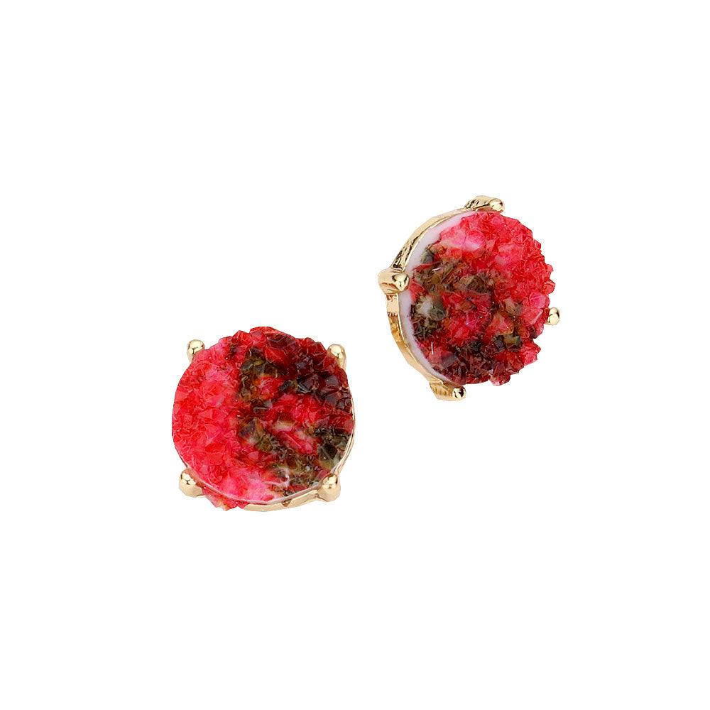 Round Druzy Stud Earrings