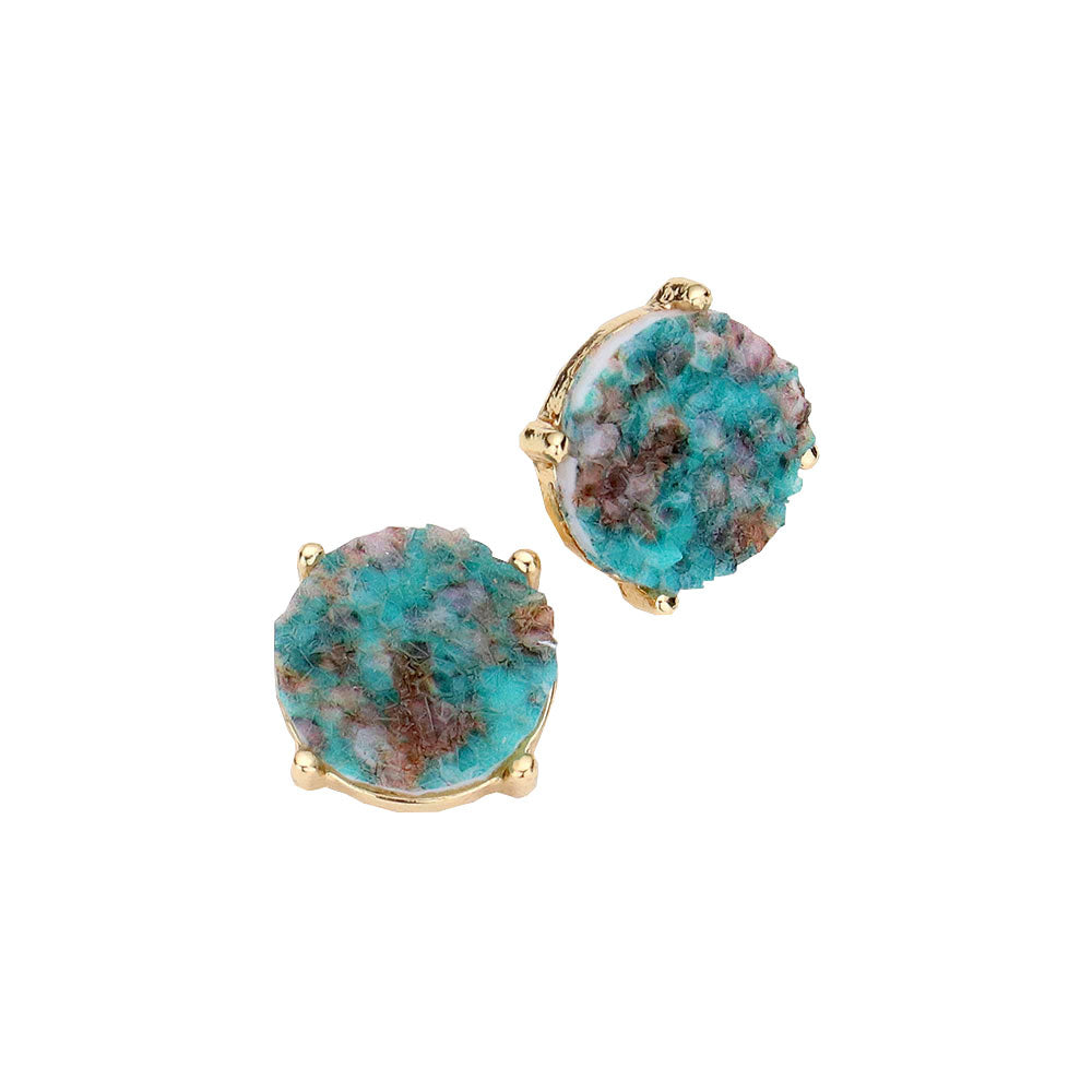 Round Druzy Stud Earrings